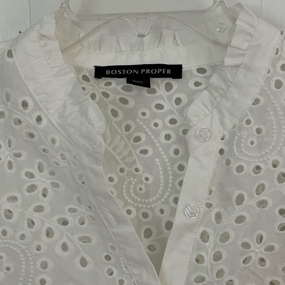 Boston Proper 100% Cotton White Eyelet Tiered Ruffle Dress Size Large Clean Girl - Picture 6 of 11